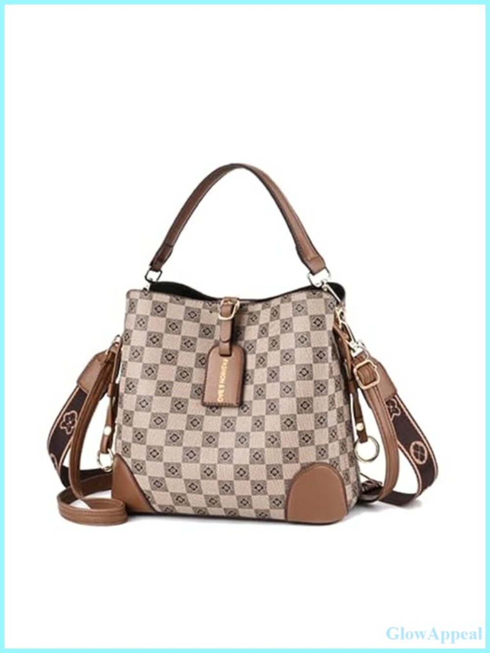 PU Leather Plaid Bucket Hobo Satchel Tote Top Handle Crossbody Bag